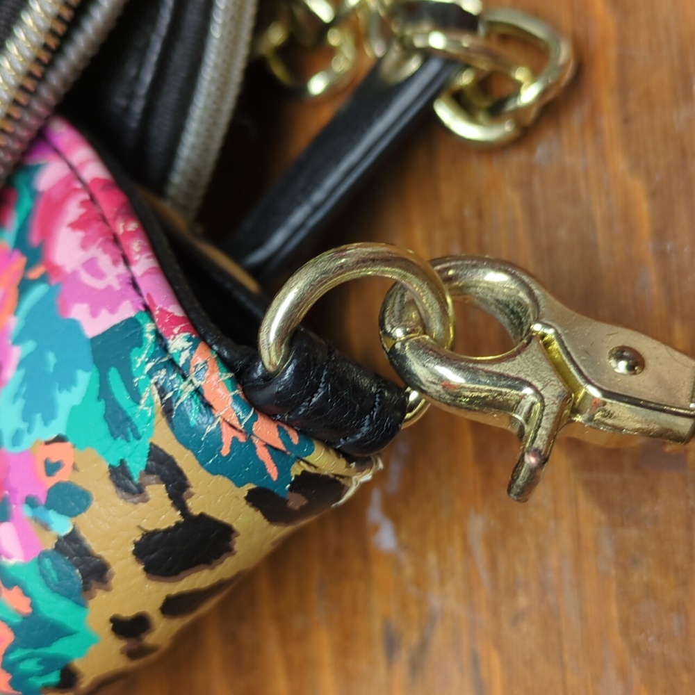 Betsy Johnson Satchel handbag leopard & flowers Bowler - Picture 10 of 15